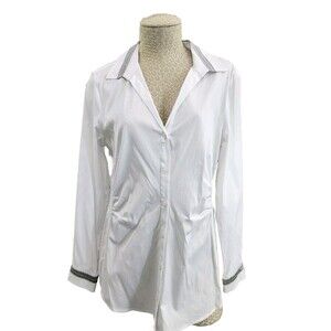 LM Women's Size 40 Marc Aurel White Classic Button Down Blouse Shirt Top EUC